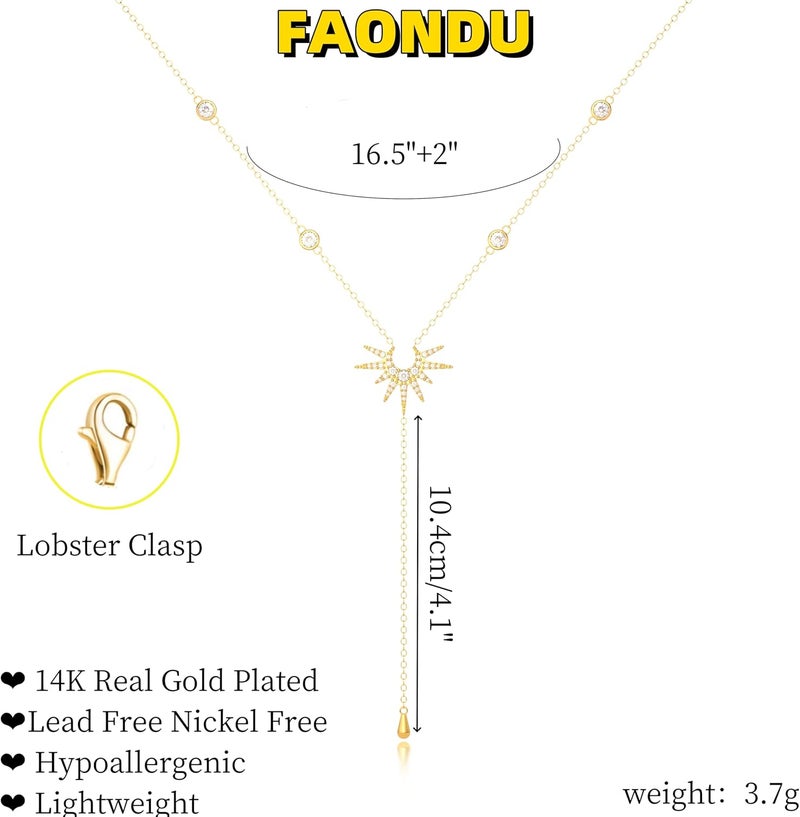 FAONDU Store Lariat Long Necklace for Women Trendy Layered Y Necklace Dainty Pendant Drop Dangle Necklace Y-Shaped Necklace Simple CZ Necklace for Women Jewelry - Image 5